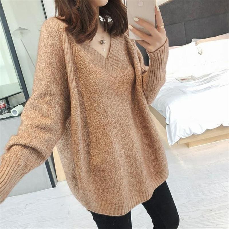 ニットセーター レディース トップス 長袖 Vネック リブニット シンプル カジュアル 着回し オフィス 秋冬 通勤 通学 OL きれいめ 韓国風