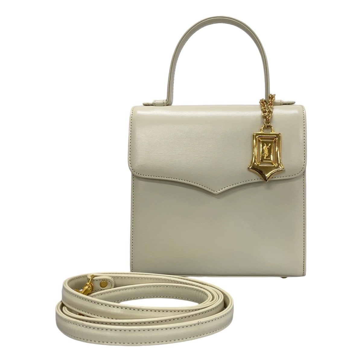 美品 ヴィンテージ YSL ホワイト ゴールド金具 レザー ショルダーバッグ ハンドバッグ 2way レディース 408582 65,600円