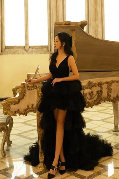 パーティードレス ブラック Vネック キャミソール フィッシュテール 大人っぽい デザイン感 前撮り 27,944円