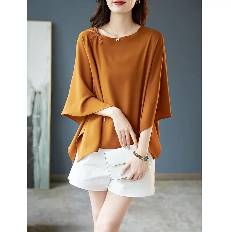 トップス カットソー ドレープ 袖あり 7分袖 七分袖 ドルマンスリーブ ボートネック 襟なし ワイド 薄手 かわいい 可愛い きれいめ シンプル 大人 上品 おしゃれ お洒落 かっこいい 大人可愛い