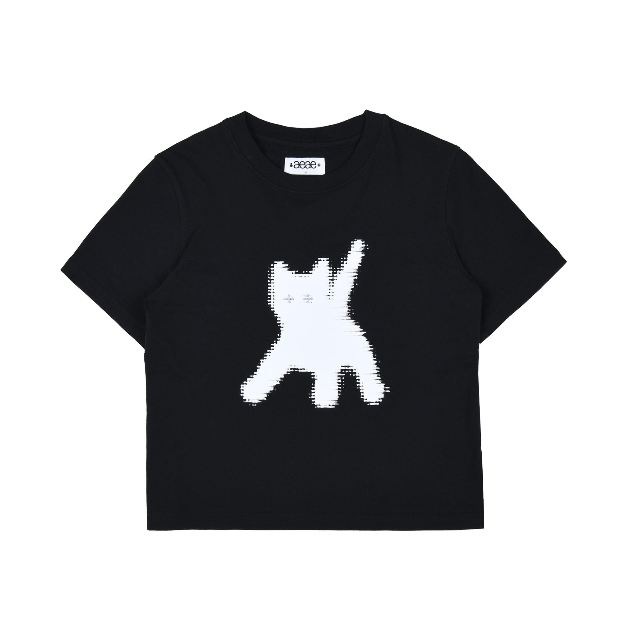 【aeae】 FLASHED CATS EYE CROP T-SHIRTS : BLACK
