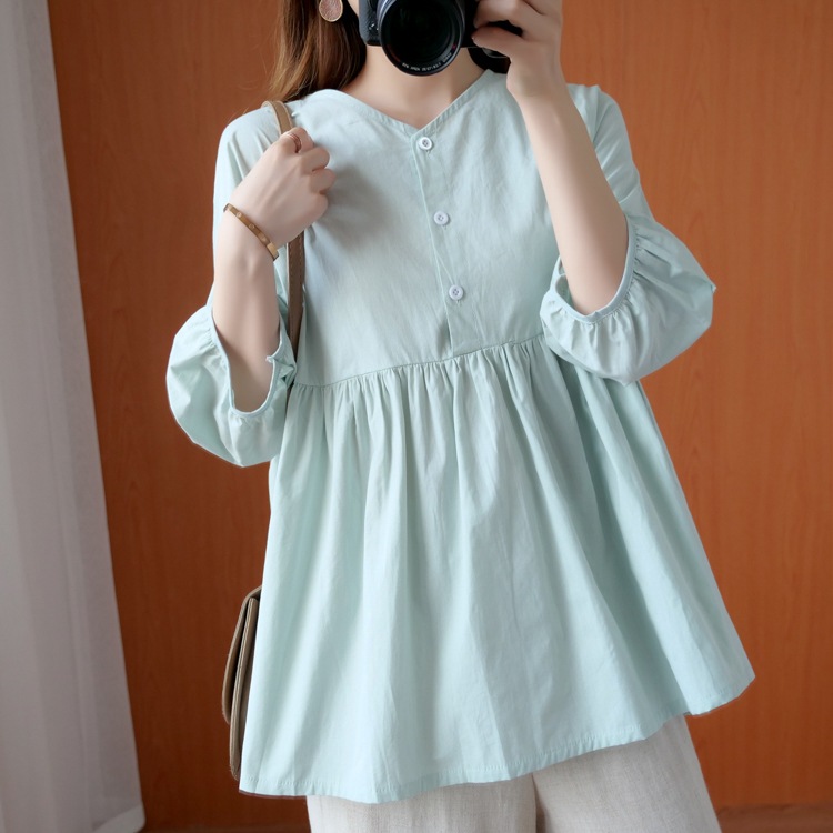 トップス シフォン シャツ カットソー カジュアル フロントボタン 柄なし 袖あり 7分袖 七分袖 Vネック 襟なし 大人可愛い きれいめ シンプル 大人 おしゃれ お洒落 かっこいい 大人女子