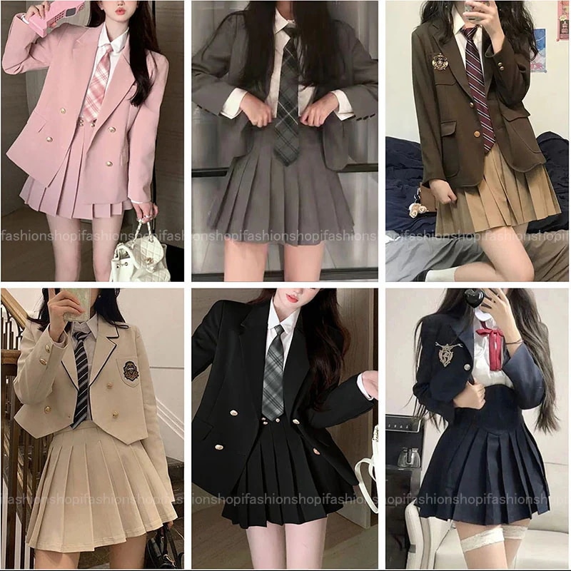 大好评正規品迅速な出荷 4点セット 韓国制服スーツ 制服 セットアップ 卒業式 スーツ 復古学院風 ネクタイ シャツスーツ プリーツスカート 制服