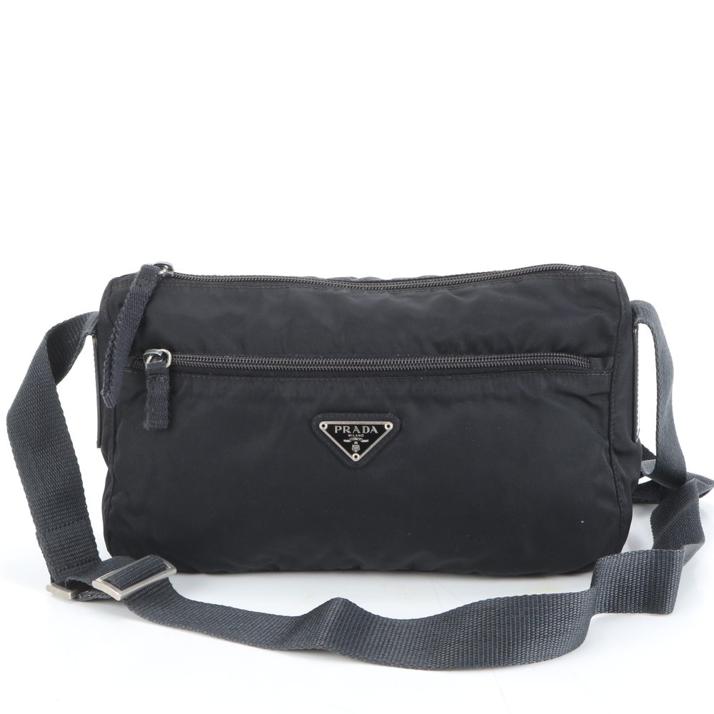 美品 テスート ナイロン トライアングルロゴ レザー×ナイロン ショルダーバッグ 斜め掛け メッセンジャー ビジネス 通勤 トート ブラック 黒 メンズ EWM DN5-10 中古