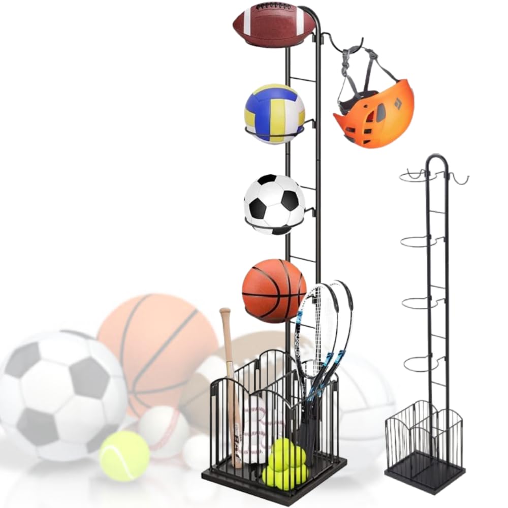 iimono117 ボールスタンド バスケットボール収納ラック 4段 ボール整理カゴ ボールホルダー スポーツ用品収納ラック 組立式 整理 省スペース サイド収納 ボール整理カゴ スポーツ用品収納