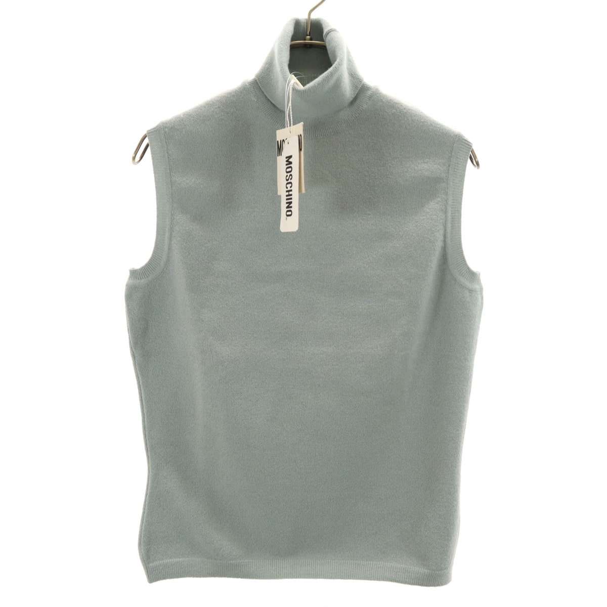 未使用 イタリア製 ウールブレンド ノースリーブ タートルネック ニット 46 ライトブルー セーター レディース 古着