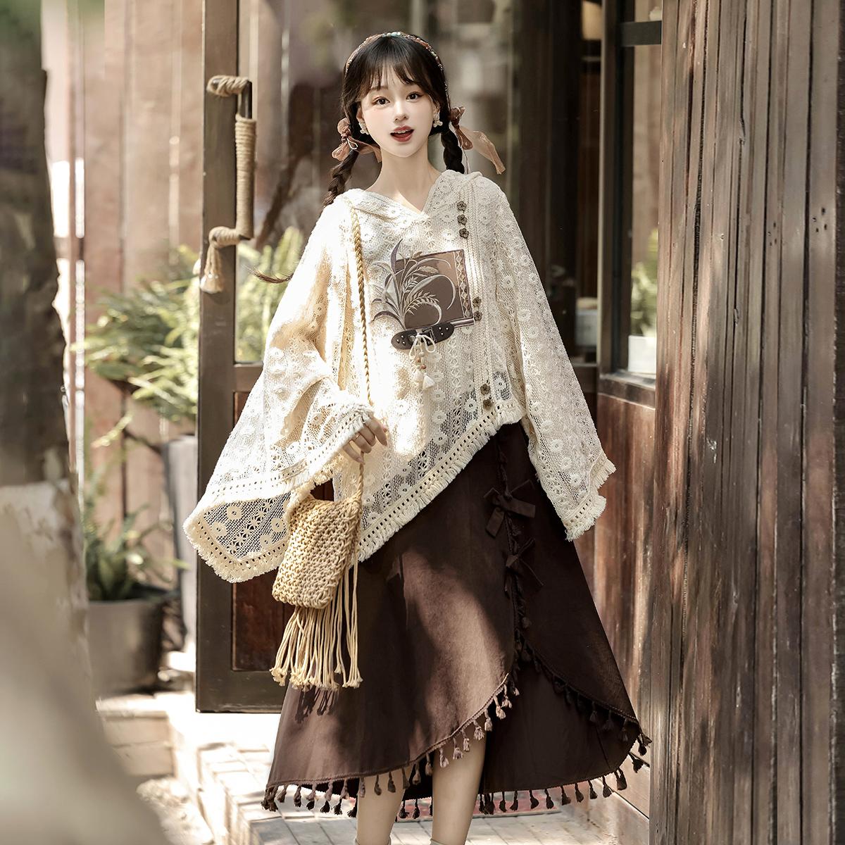 【フルセット】デザイン禾穂新韓国韓cos元素レース上着半スカート日常