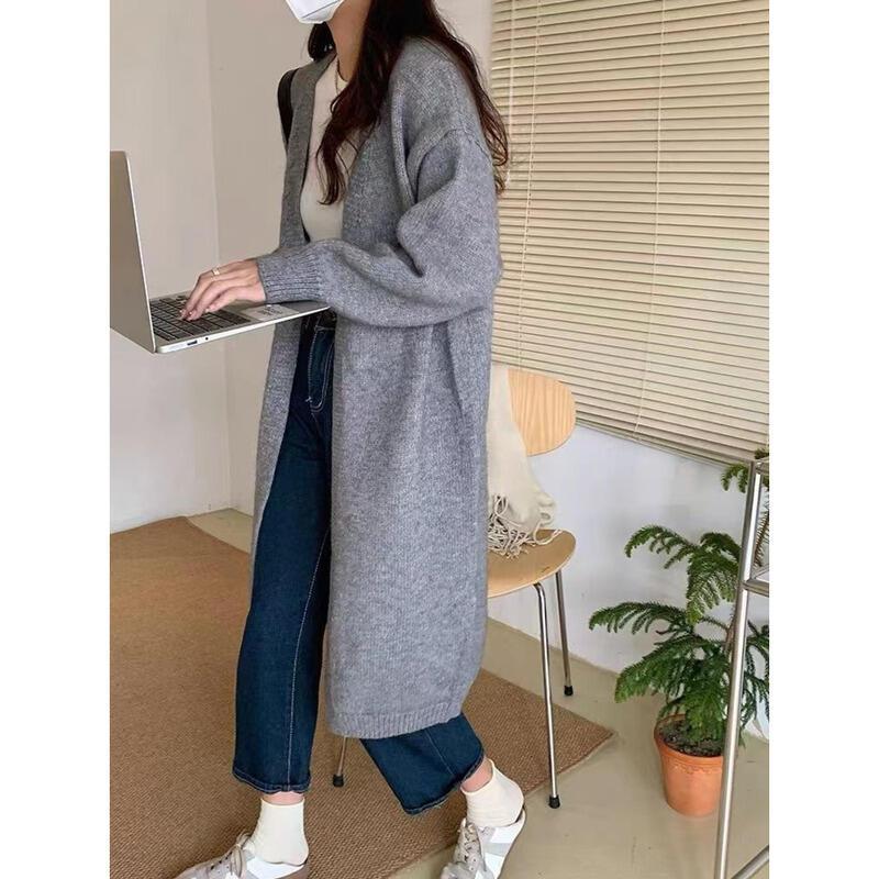 カシミアタッチTシャツカット秋のセミロングニットカーディガンレディースセーターアウターウェア