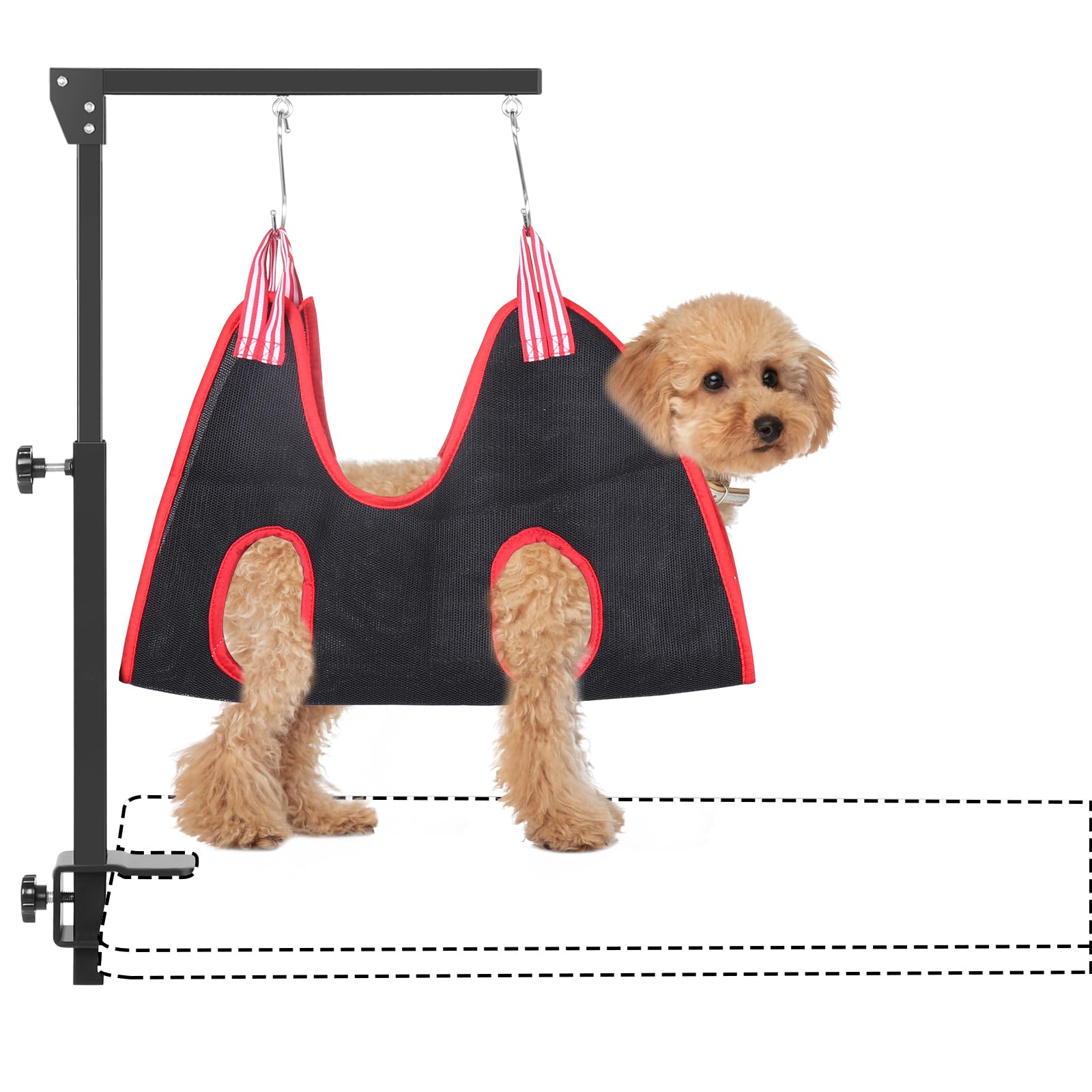 KELIXU 犬用トリミングアーム クランプ付き グルーミングアーム ペット用トリミングテーブル外付けアーム ハンモック1本 トリミングリード1本＆ハンチホルダー2本付き 小型/中型ペット用 高さ調整