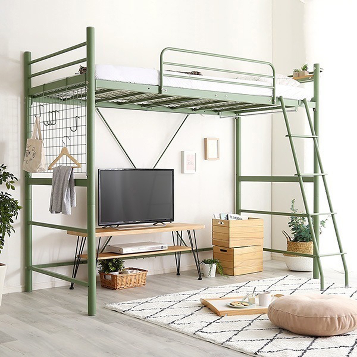 北欧インテリア 宮コンセント付き ロフトベッド 寝具 べット 高さ調整可能 6カラー