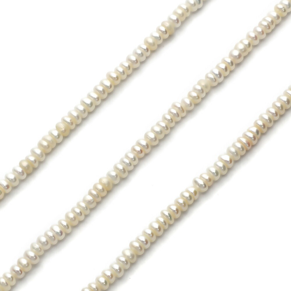 「1連 35cm」 パール ボタン 4mm×2mm 真珠 淡水パール バラ売り 連売り ビーズ 穴あき アクセサリー パーツ ハンドメイド アクセサリーパーツ 材料 天然石ビーズ パワーストーンビーズ