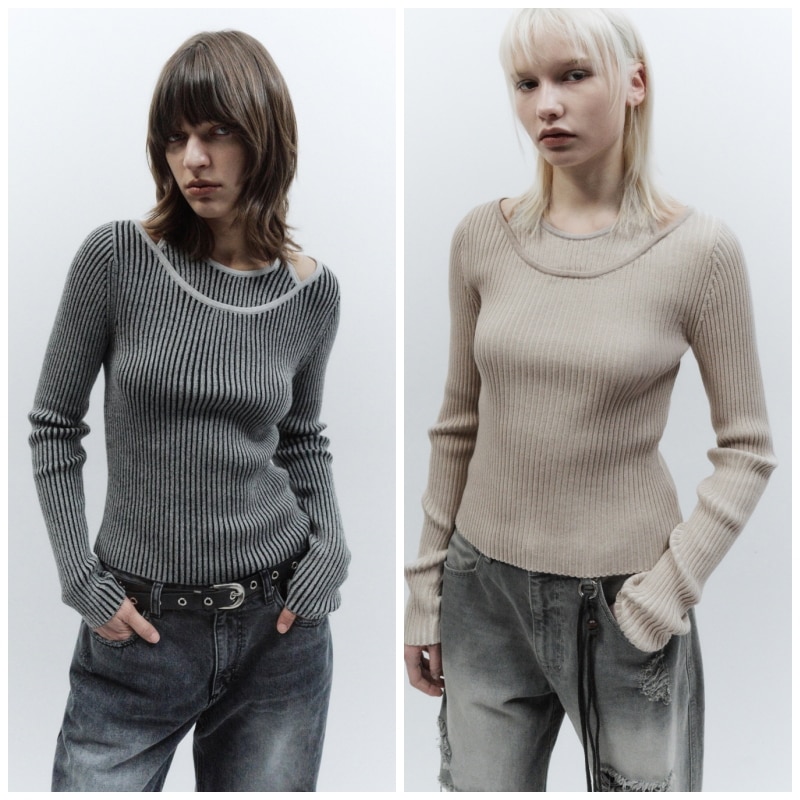 【INSILENCE】 HALTER LAYERING KNITWEAR : 2COLORS