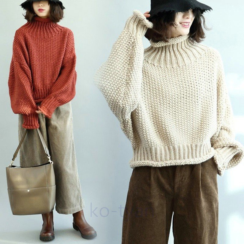 ニット レディース トップス ニットセーター タートルネック ドルマンスリーブ ゆったり セーター