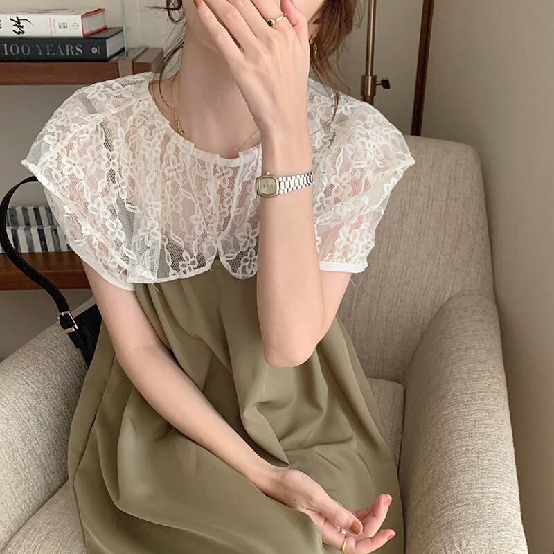 【送料無料】レディース セットアップ 2点セット レース カラー レイヤード ワンピース