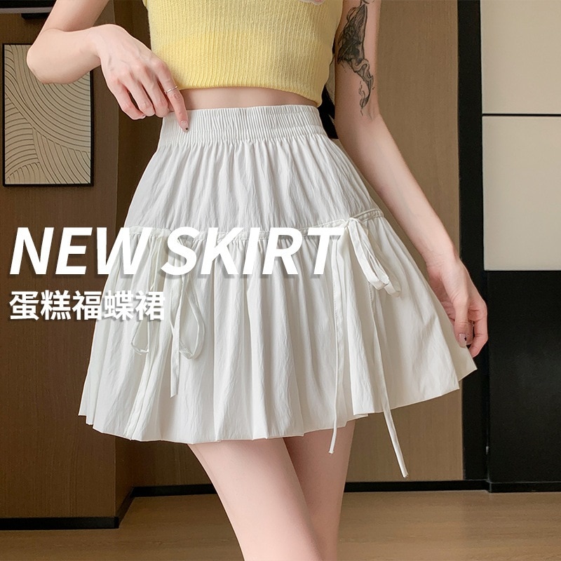 【1つ買うと10つ無料】女性用のケーキスカート春と夏のスカートプリンセススタイルホワイトボウショートスカートカジュアルハイウエストスカート