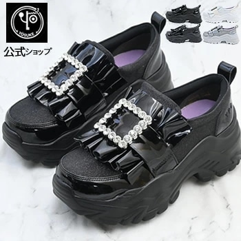 ヨースケ 厚底スニーカー レディース ビジューバックル付き スリッポン 5.5cm 厚底フラット 公式SHOP特典キズ補修液付 5,322円