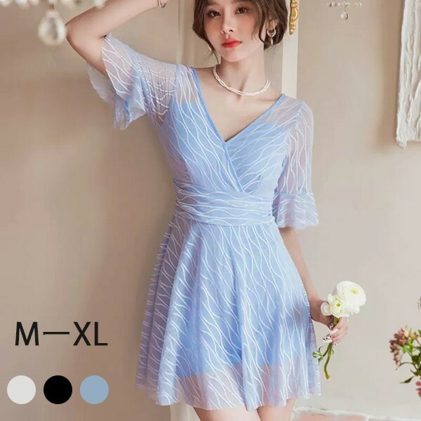 ワンピース水着 体型カバー水着 レディース ぽっちゃり レースM L XL 露出控えめ 可愛い おしゃれ 海 セクシー お洒落 お腹 お尻 太もも カバーアップママ水着 黒 白 カバーアップ 女性 2