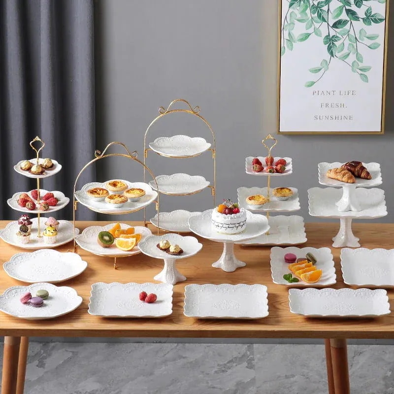 セラミック ケーキ スナック ディスプレイ スタンド デザート テーブル オーナメント 結婚式 誕生日 冷たい食事 アフタヌーン ティー ブレーク テーブル デコレーション30パーセント割引