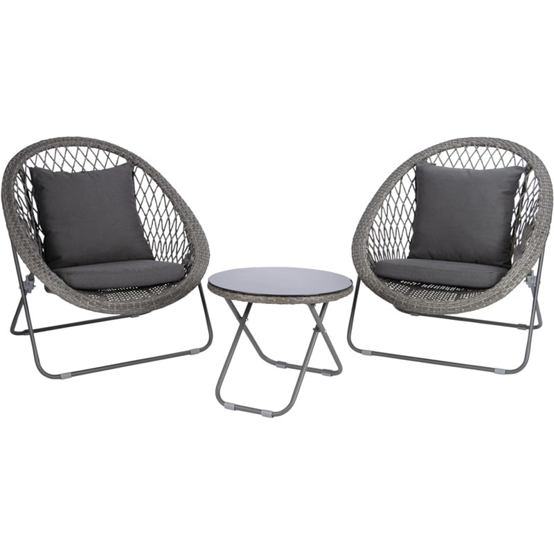 un+usual ガーデンテーブル&チェア3点セット クッション付き ダークグレー UN2-GTC3DGRY