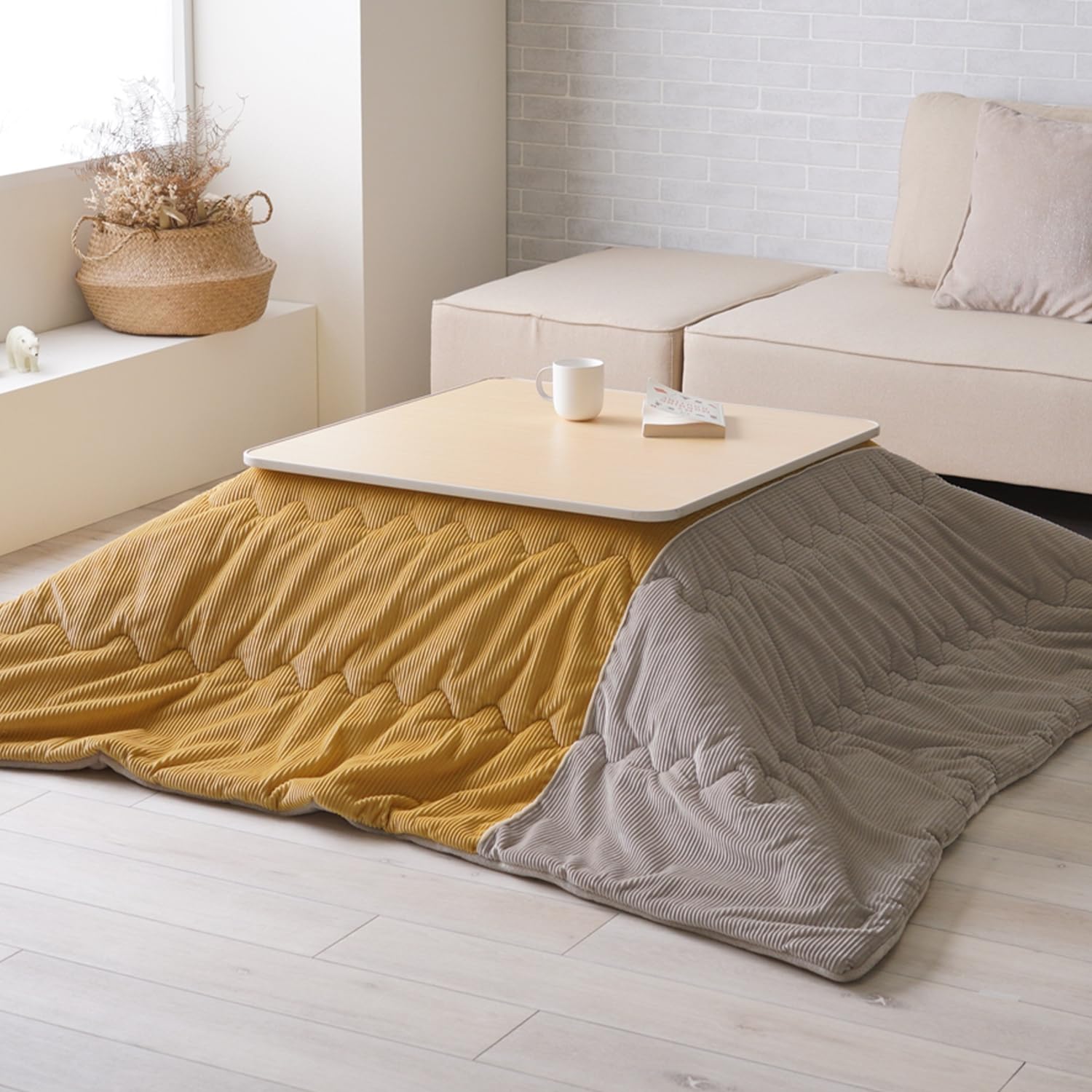 イケヒコ こたつ 掛け ふとん 長方形 単品 クルム イエロー 約190×240cm 凹凸感 やさしい フランネル 中国製 洗える 無地調 シンプル ＃1182050290211