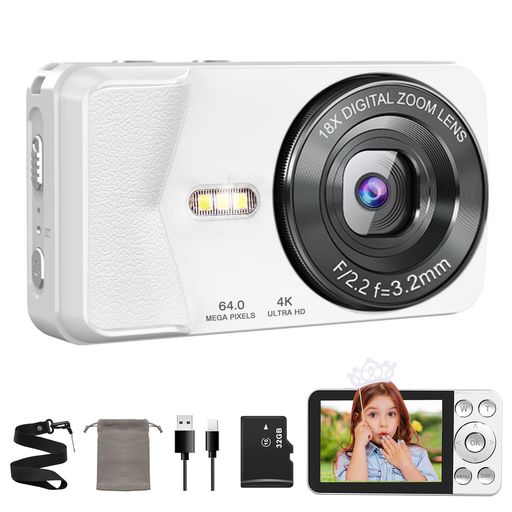 QZTCAMERA デジカメ 4K デジタルカメラ 6400万画素 OTG対応 スマホ連動 タイムプラス録画機能 2.8インチ大画面 オートフォーカス 18倍デジタルズーム セルフタイマー ループ録画