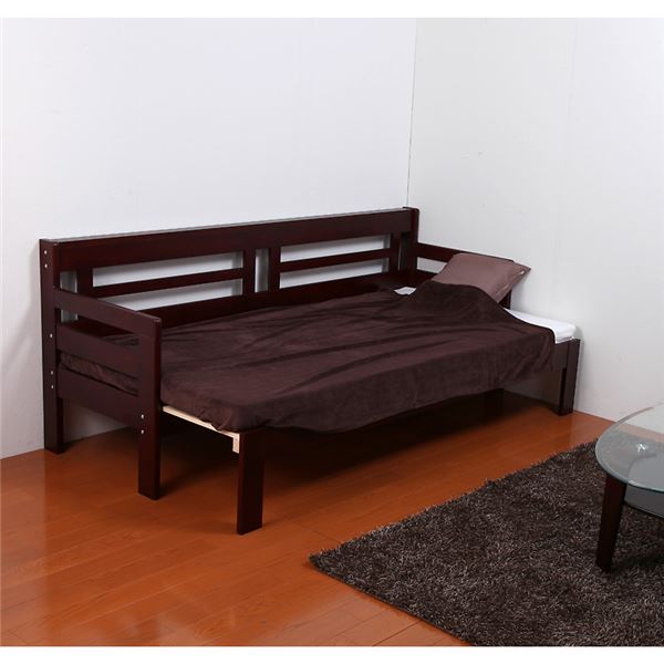 天然木 すのこソファーベッド/寝具 (フレームのみ) ブラウン 幅204cm ベッドフレーム 【組立