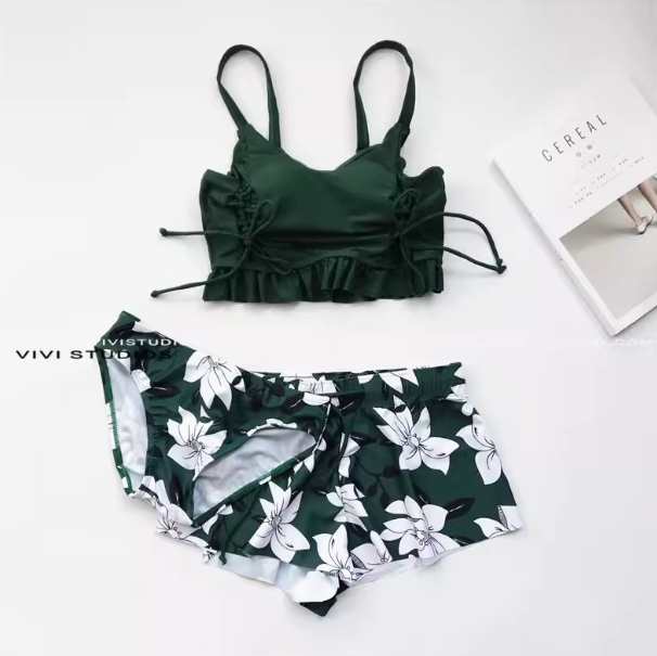 水着 スイムウエア セットアップ ビキニ セパレート ツーピース 上下セット ノンワイヤー パット付き ハイウエスト 伸縮性 かわいい 大人可愛い きれいめ シンプル カジュアル 大人 上品 おしゃれ