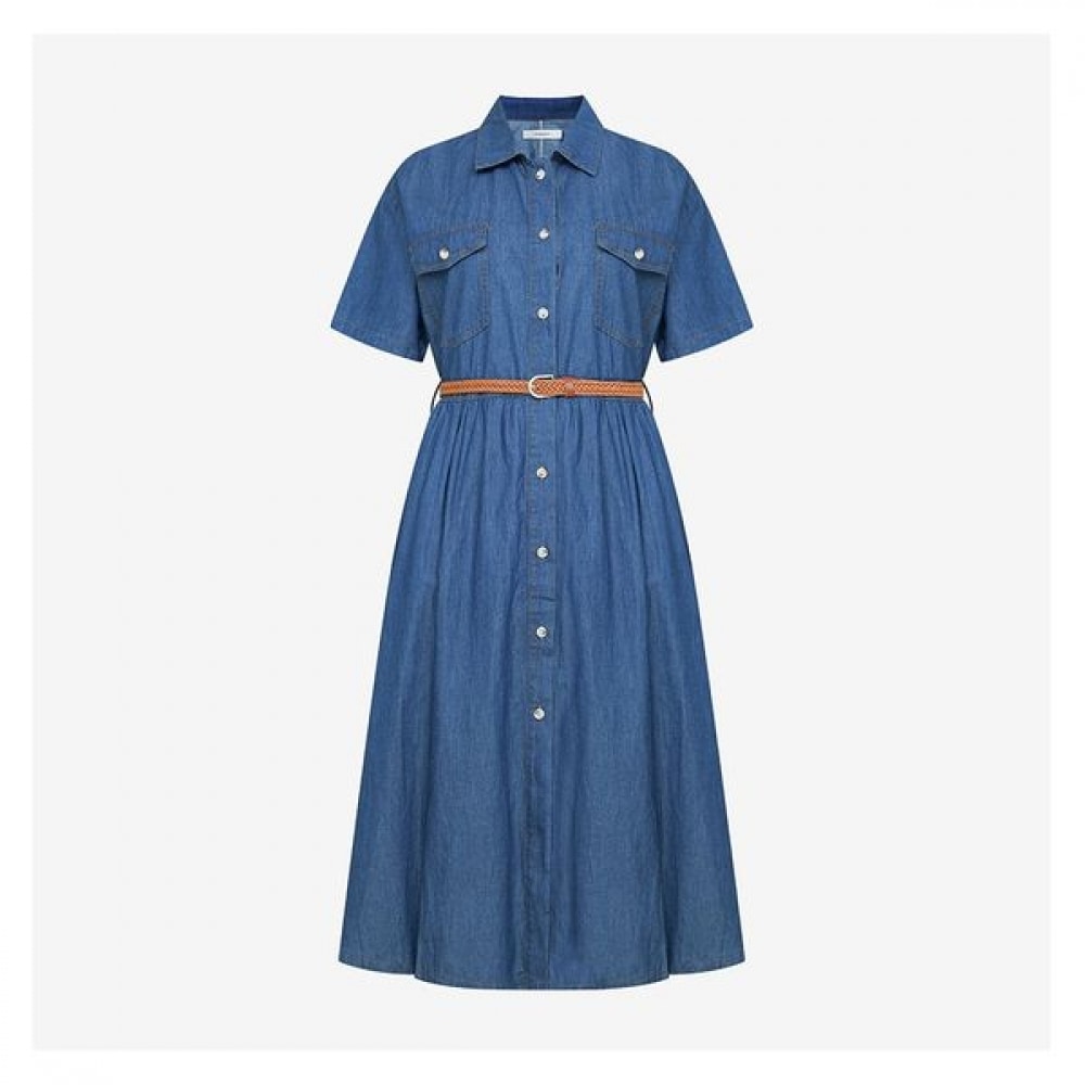 [イザベイ] デニムシャツベルトセットショートスリーブワンピース (VKOKD7547)