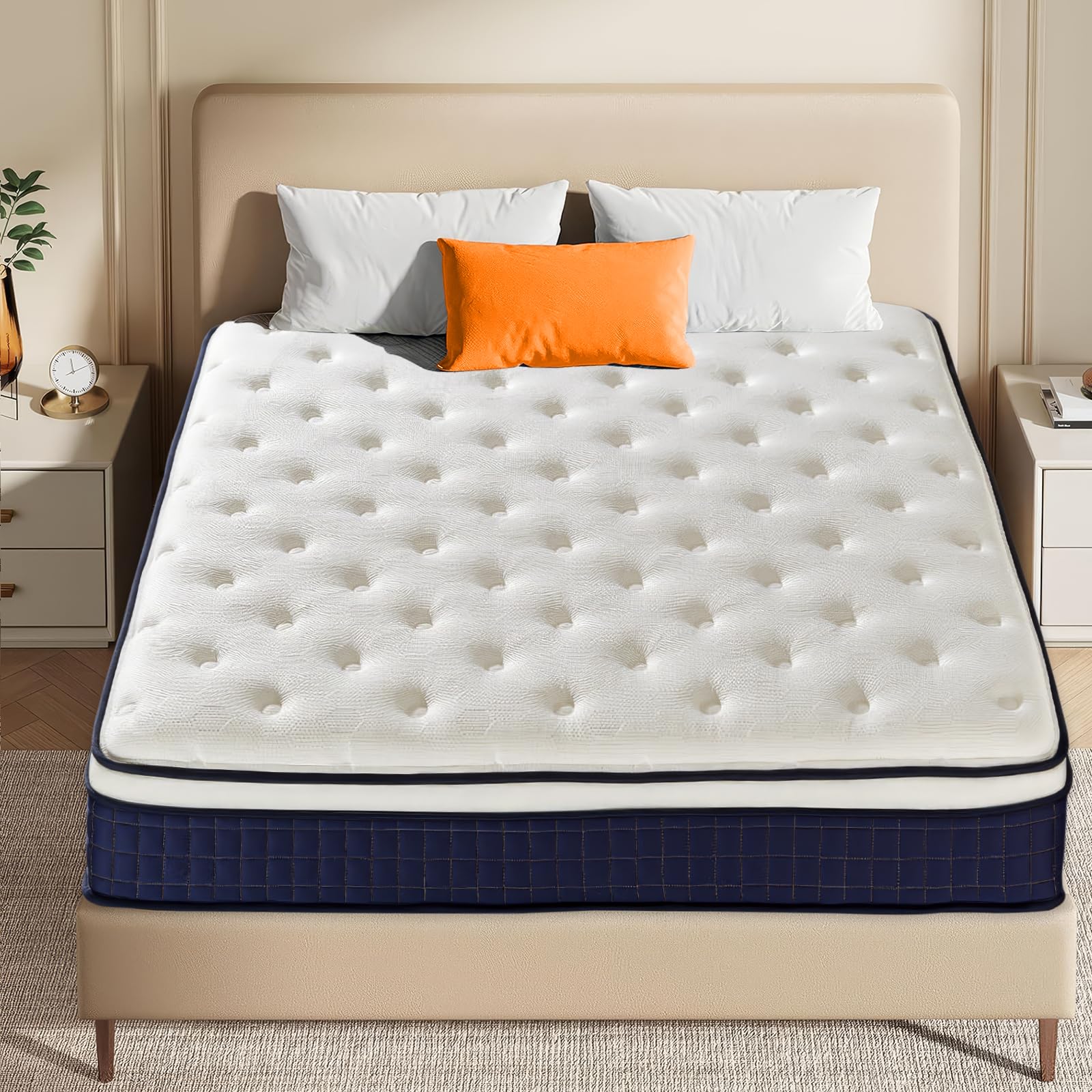 Hsuener マットレス ポケットコイル 厚さ25cm 高反発 360N 高耐久 32D 体圧分散 スプリングマットレス 硬め ベッド 高反発 ごの設置は不要です静音 底付き感無し 高耐久性 並行配