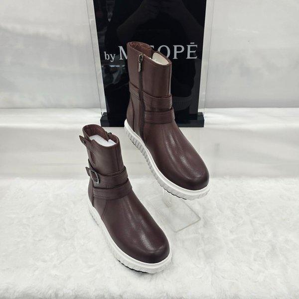 By 女性 ファー裏地バックルアンクルブーツ 612HT446DF001 BROWN 2 JJ