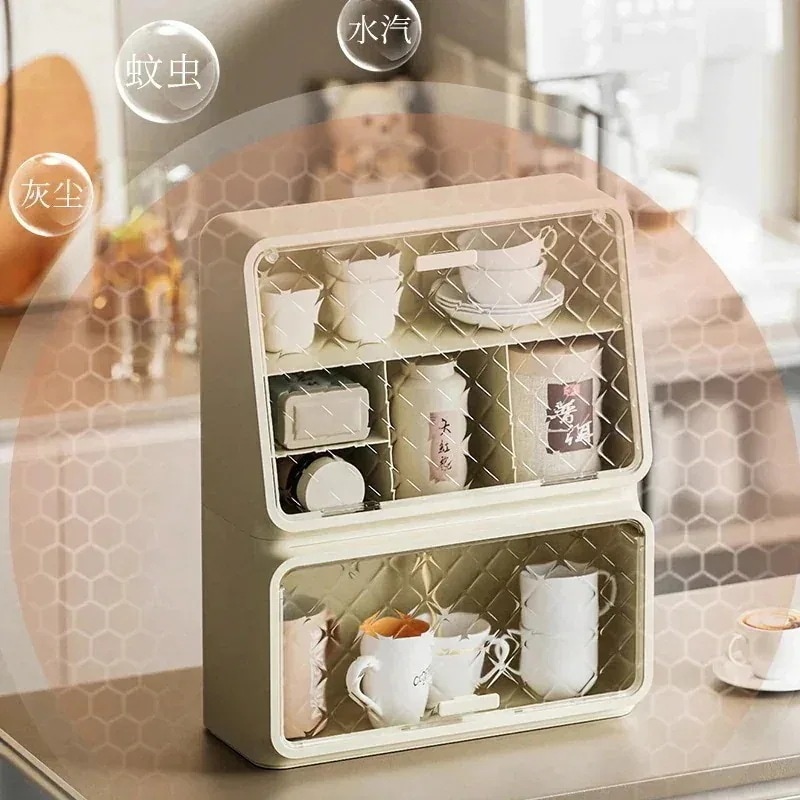 【メガ割 】lucky box 壁掛けテーブルティーカップ収納棚多層カップ置物棚ティーバッグおやつコーヒーカップ収納棚防塵透明化粧ポーチ-大容量