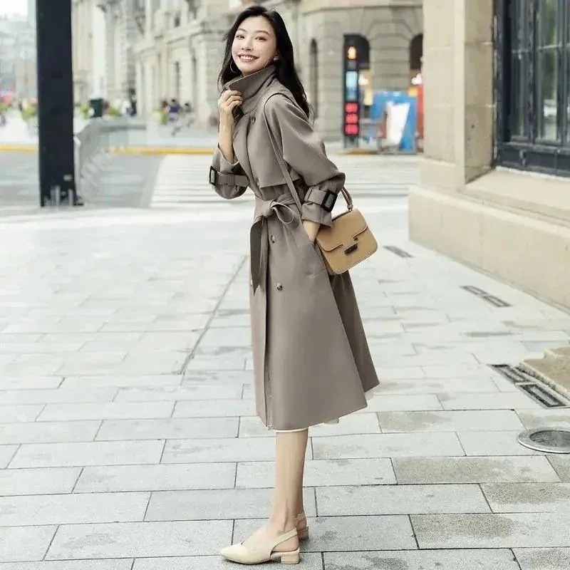 AWアウター2025春作気質高級感英伦風コートセミロング着痩せ通勤コート百掛け春トレンチコートジャケットマウンテンパーカー