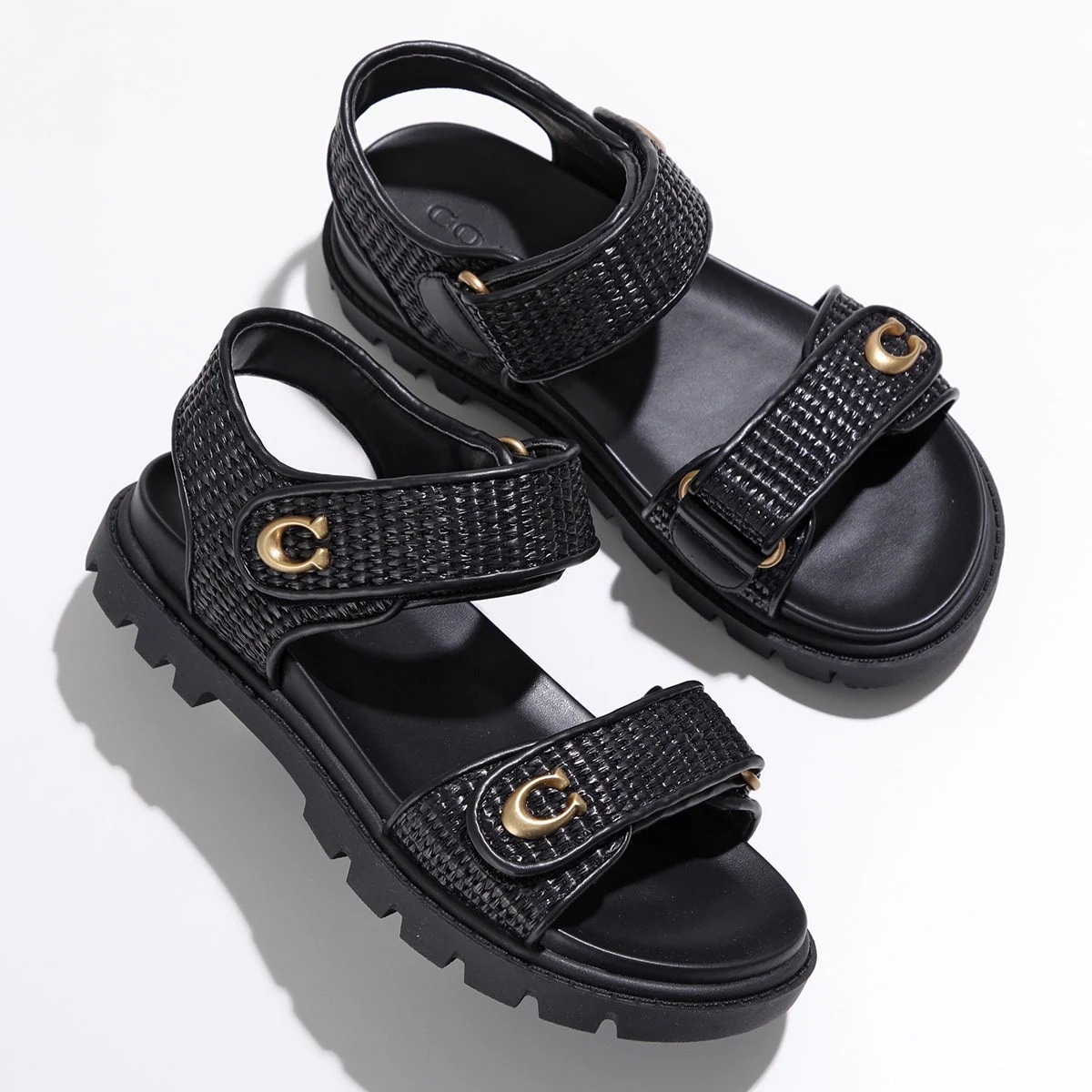 COACH コーチ サンダル BRYNN STRAW SNDL ブリン CAR55 レディース ストラップサンダル フラット シューズ 靴 BLK/BLACK