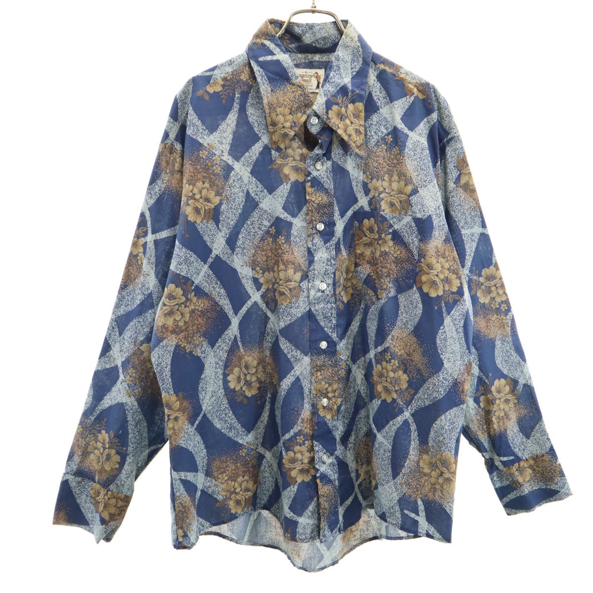 Country Gent 70s ヴィンテージ 花柄 長袖 シャツ XL ネイビー メンズ 古着