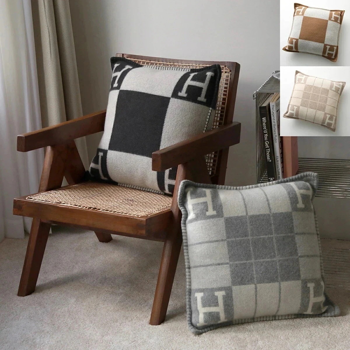 HERMES エルメス クッション アヴァロン CUSHION AVALON PM 50×50 AVALON lll 52×52 カシミヤ ウール Hモチーフ