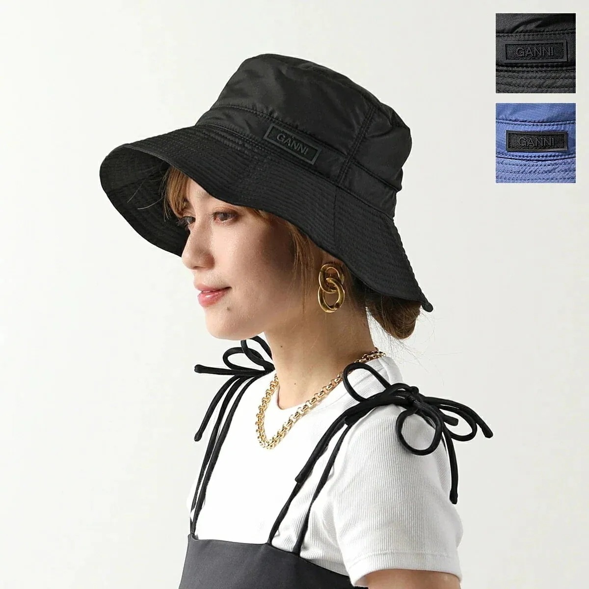 GANNI ガニー バケットハット Bucket Hat A4735 5829 A4595 5876 レディース ロゴ ワイドブリム つば広 帽子 カラー2色
