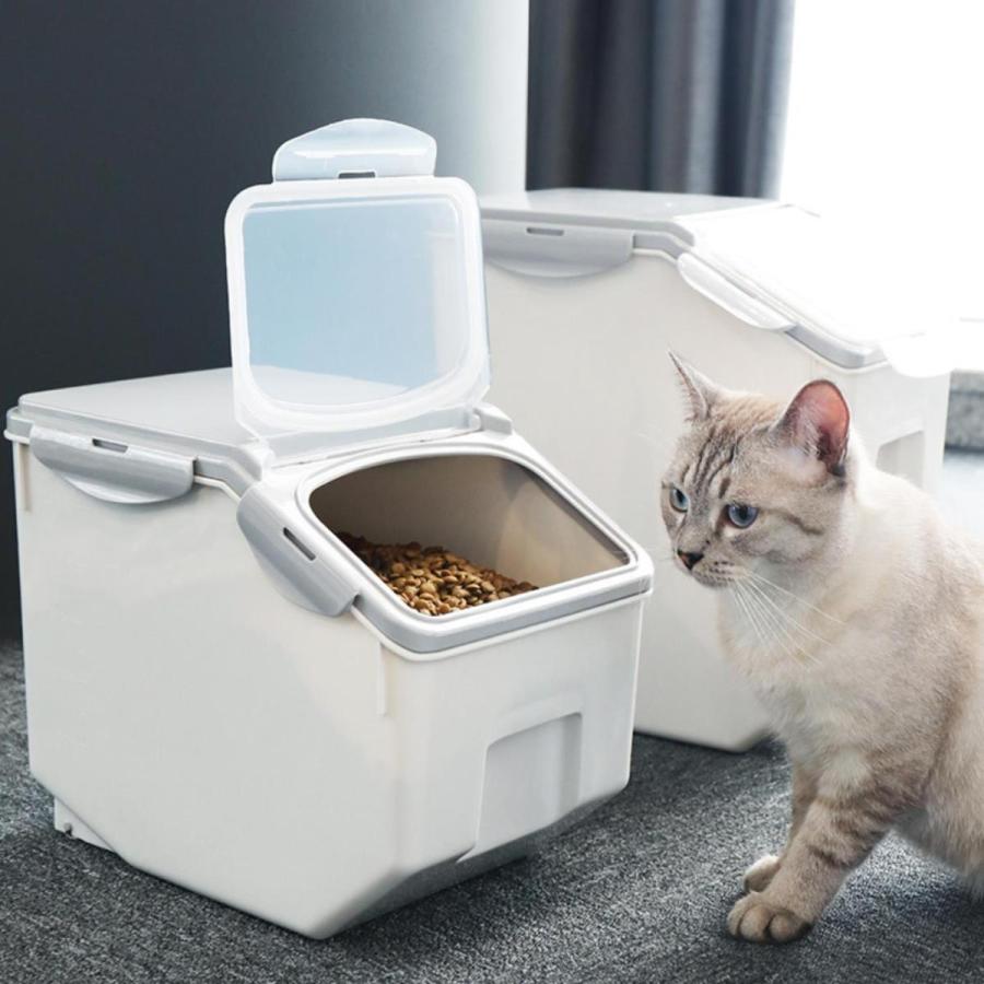ペット フードストッカー 犬 猫 10kg 15kg 大容量 ABS PP 安心素材 保存容器 貯蔵タンク 餌収納 湿気防止 計量カップ付き ペット 餌入り