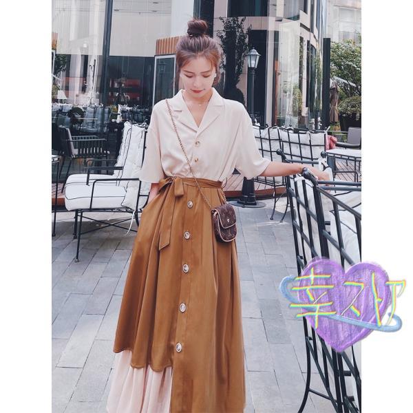 ワンピース レディース 夏 半袖 シャツ Aライン 重ね着風 体型カバー 着痩せ 異素材 切り替え デート OL 二次会 カジュアル おしゃれ キレイめ