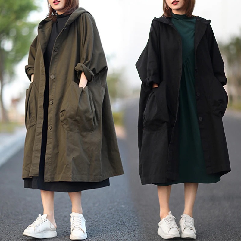 フード付きトレンチコート レディース 秋 長袖 ライトアウター コート カジュアル スプリン