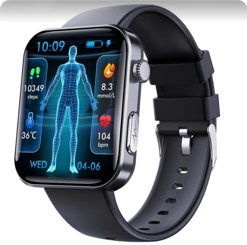 スマートウォッチ 血糖値 血圧測定 心電図 心拍数 医療レベル測定 通話機能 着信通知 血中酸素 血液組成分析 体組成分析 呼吸率 体温 音楽 カメラ制御 SOS機能 5,580円