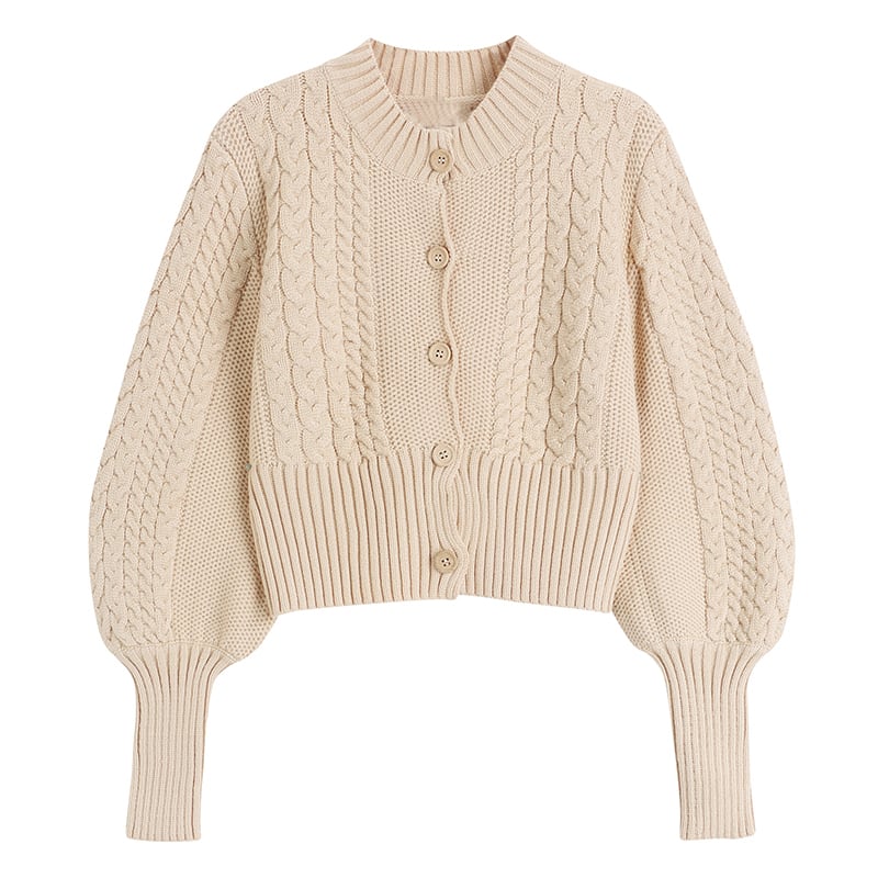 2color カーディガン ニット セーター 前開き ボリューム袖 萌え袖 長袖 シック