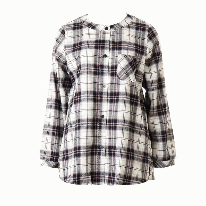 女性先染め起毛チェックイージーフィットラウンドトップスVEV3963w VEV3963wTSG