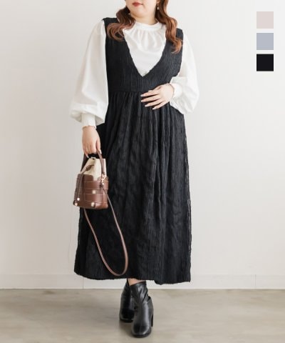 大きいサイズ レディース LL 3L 4L XL XXL XXXL CLETTEオリジナルシアーストライプVネックワンピース