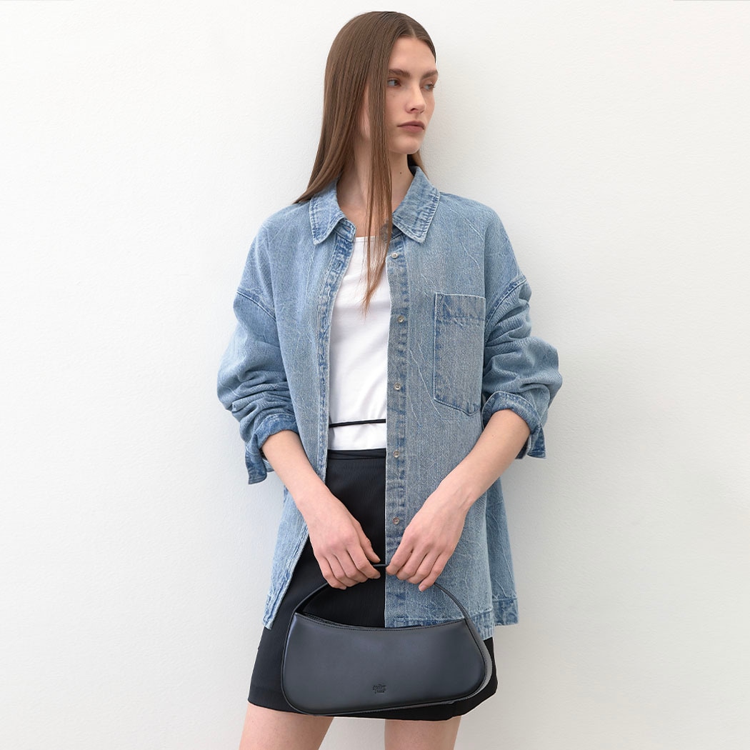 (BL-4303)CURVE UNBALANCED DENIM SHIRT