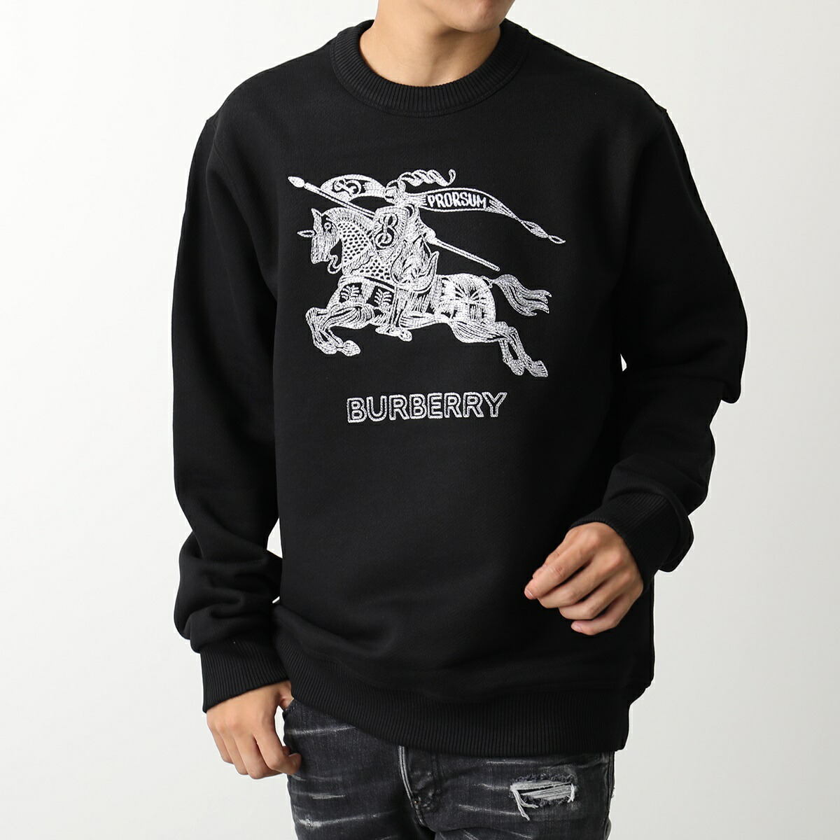BURBERRY バーバリー スウェットシャツ DARBY ダービー 8072777 メンズ トレーナー コットン ロゴ エンブロイダリー 刺繍 クルーネック A1189/BLACK