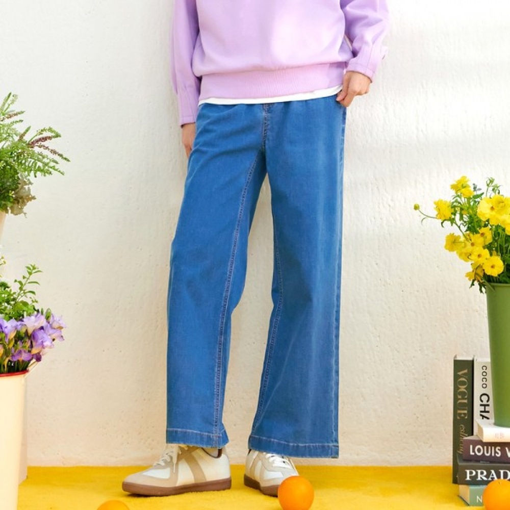 [チェースカルト] レディースダートディテールワイドエアデニムパンツ-DBRG2375C0N