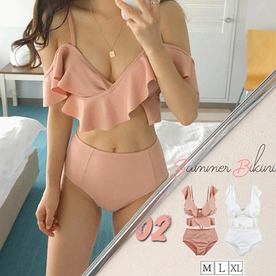 フリル水着 レディース 上下セット 体型カバー ビキニ 水着 無地 セパレート水着 フレアトップス フリルビキニフリル水着 レディース 上下セット 体型カバー ビキニ 水着 無