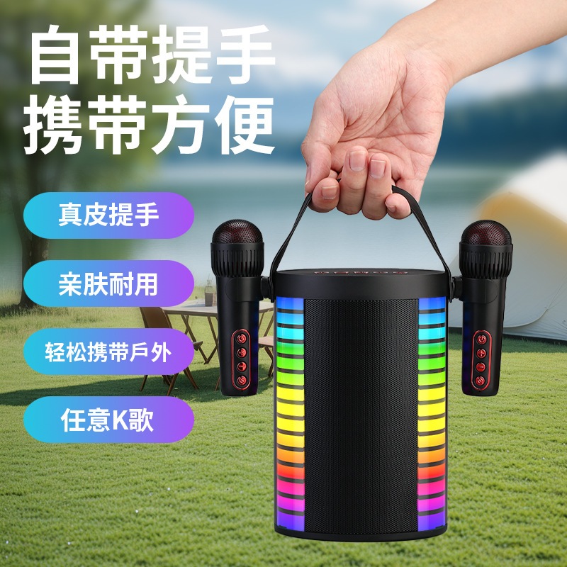 新しいy-888デュアルマイク脈動フルスクリーンカラフルなワイヤレスbluetoothスピーカーrgbカラフルライトグローk