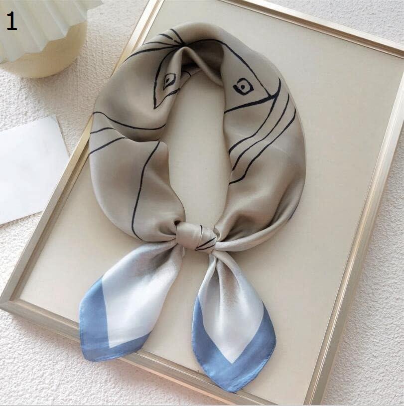 【20%OFFクーポン～】エレガントなプリントサテンヘッドスカーフ多機能ヘアラップネッカチーフスカーフ女性ヘッドバンド スカーフ (Color : Blue Size : 70x70cm)