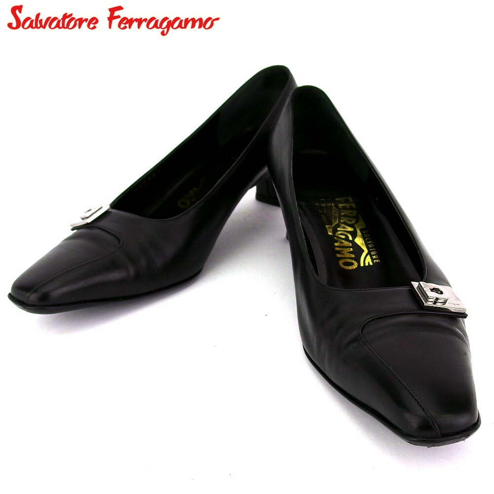 サルヴァトーレ フェラガモ パンプス シューズ 靴 レディース ブラック シルバー ガンチーニ Salvatore Ferragamo 中古 T18507 12,672円